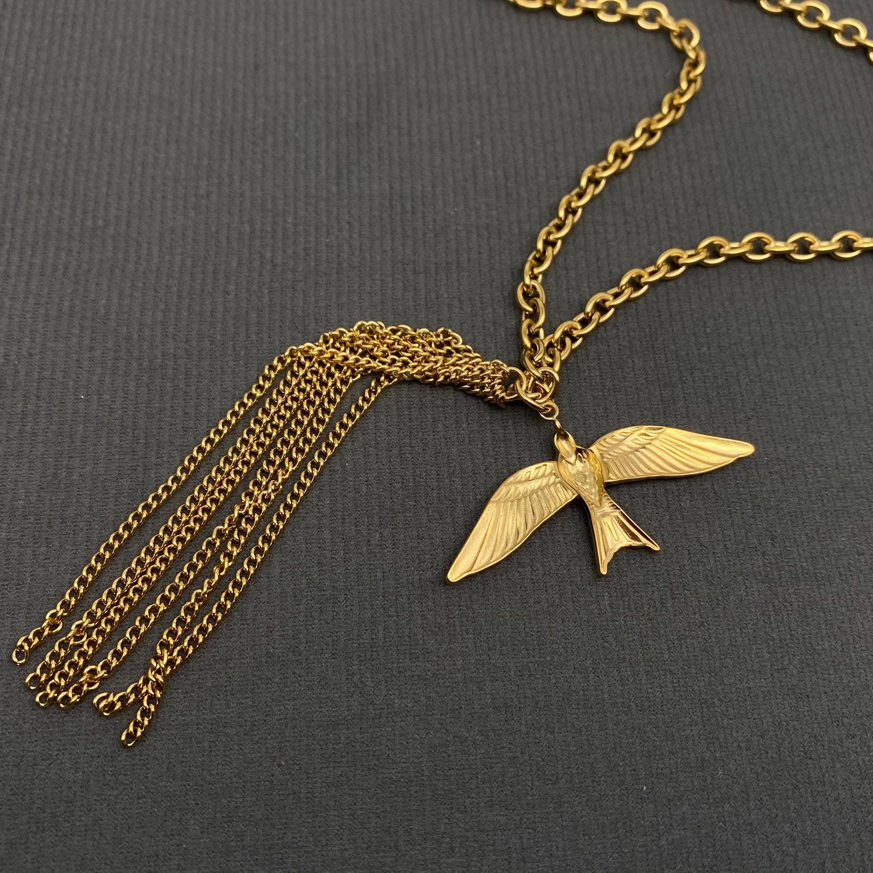 Mio Queena - Bird Fringe 18K Gold Plated SS Long Chain Necklace - FGS