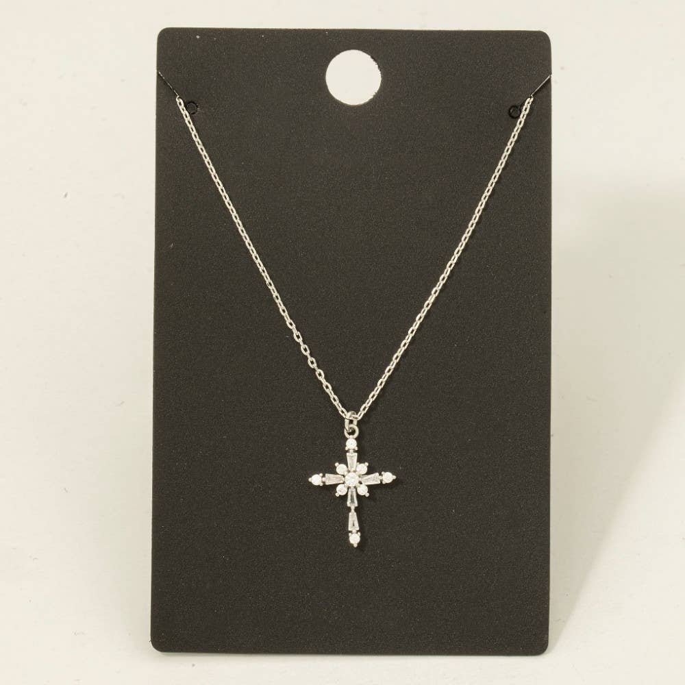 Fame Accessories - Gold Dipped Intricate Cz Cross Pendant Necklace