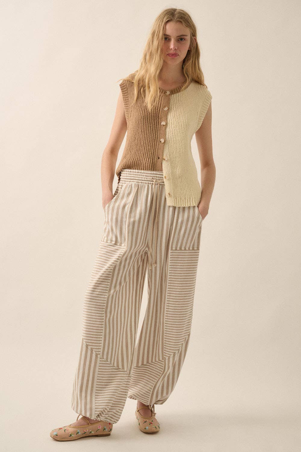 Colorblock Knit Button-Front Sweater Vest