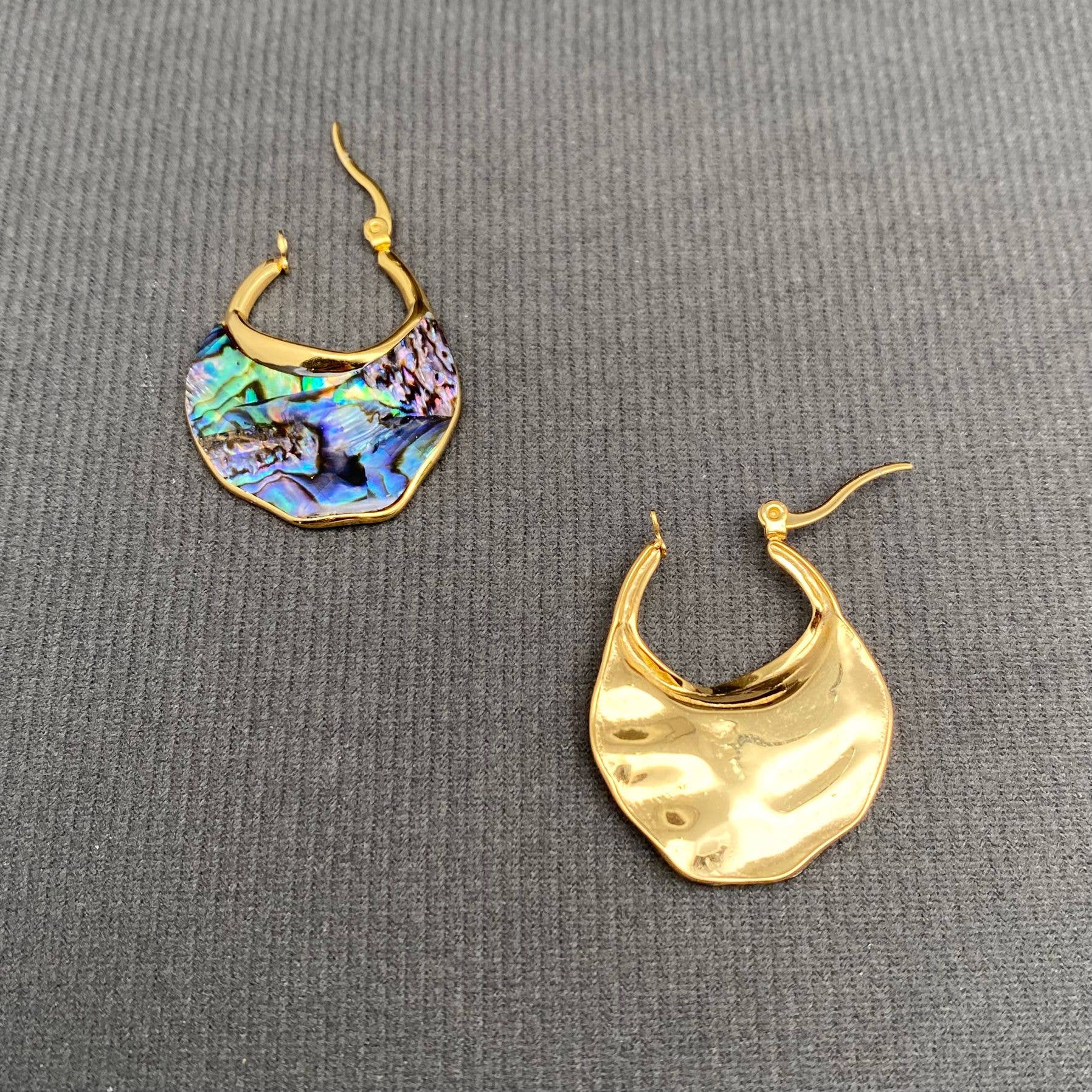 Mio Queena - Abalone Shell 18K Gold Plated S.Steel Hoop Earrings