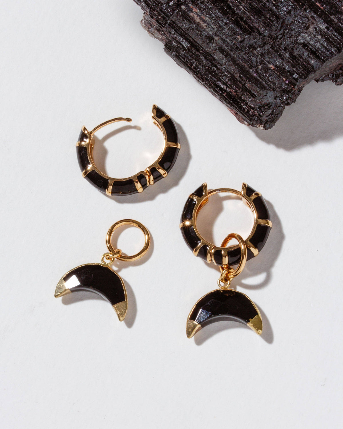 Luna Norte - Night Crescent Charm Huggie Hoops