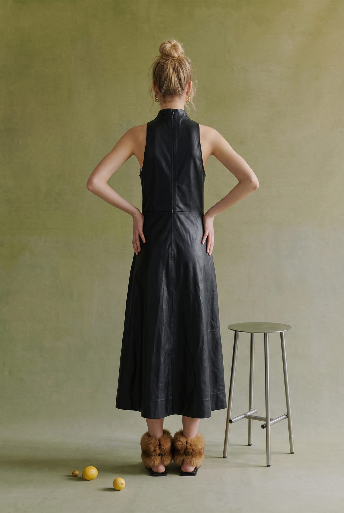 Yours Truly - SOD1627 Faux Leather Mock Neck Midi Dress