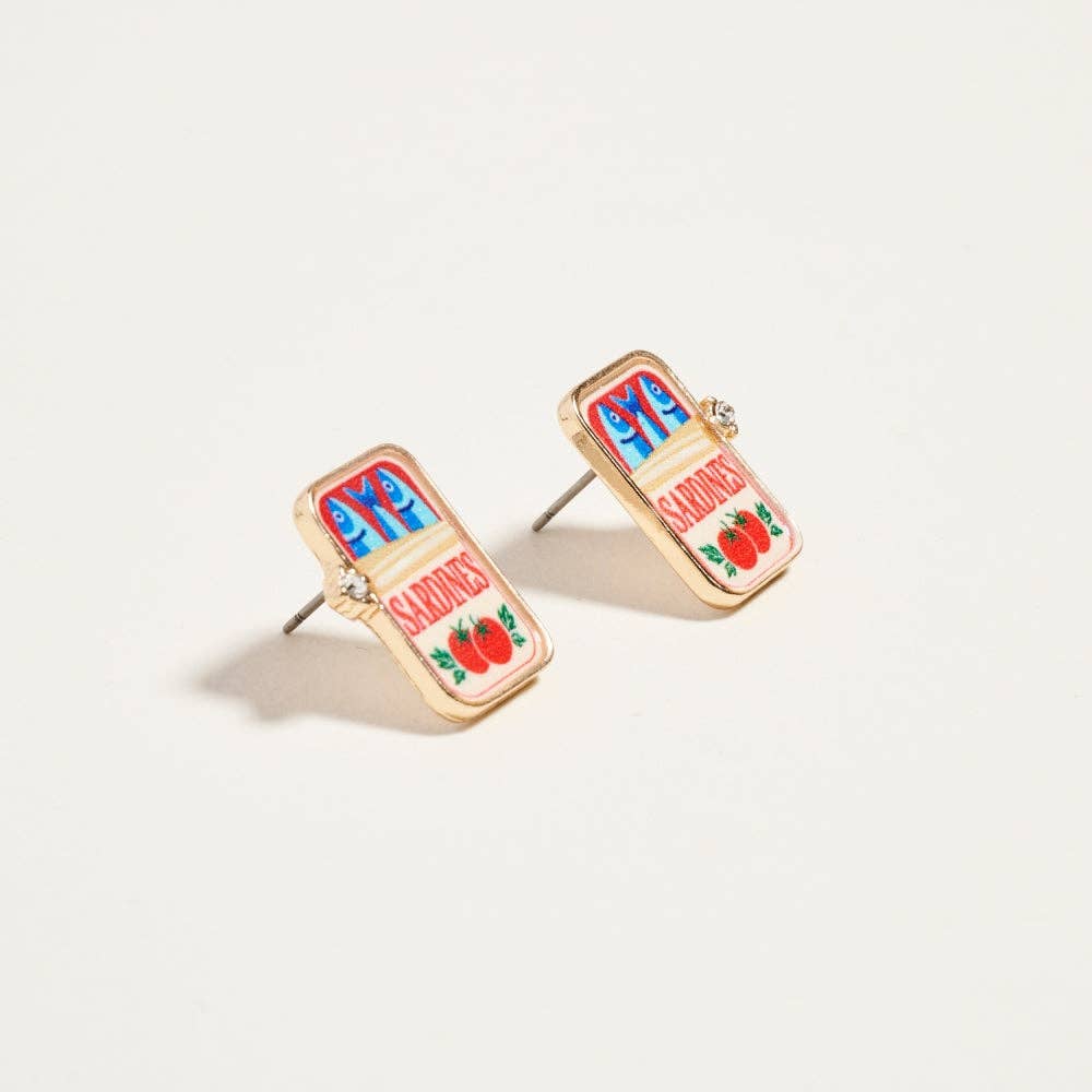 Designature New York - 0.75 Inch Canned Sardines Rhinestone Post Earrings