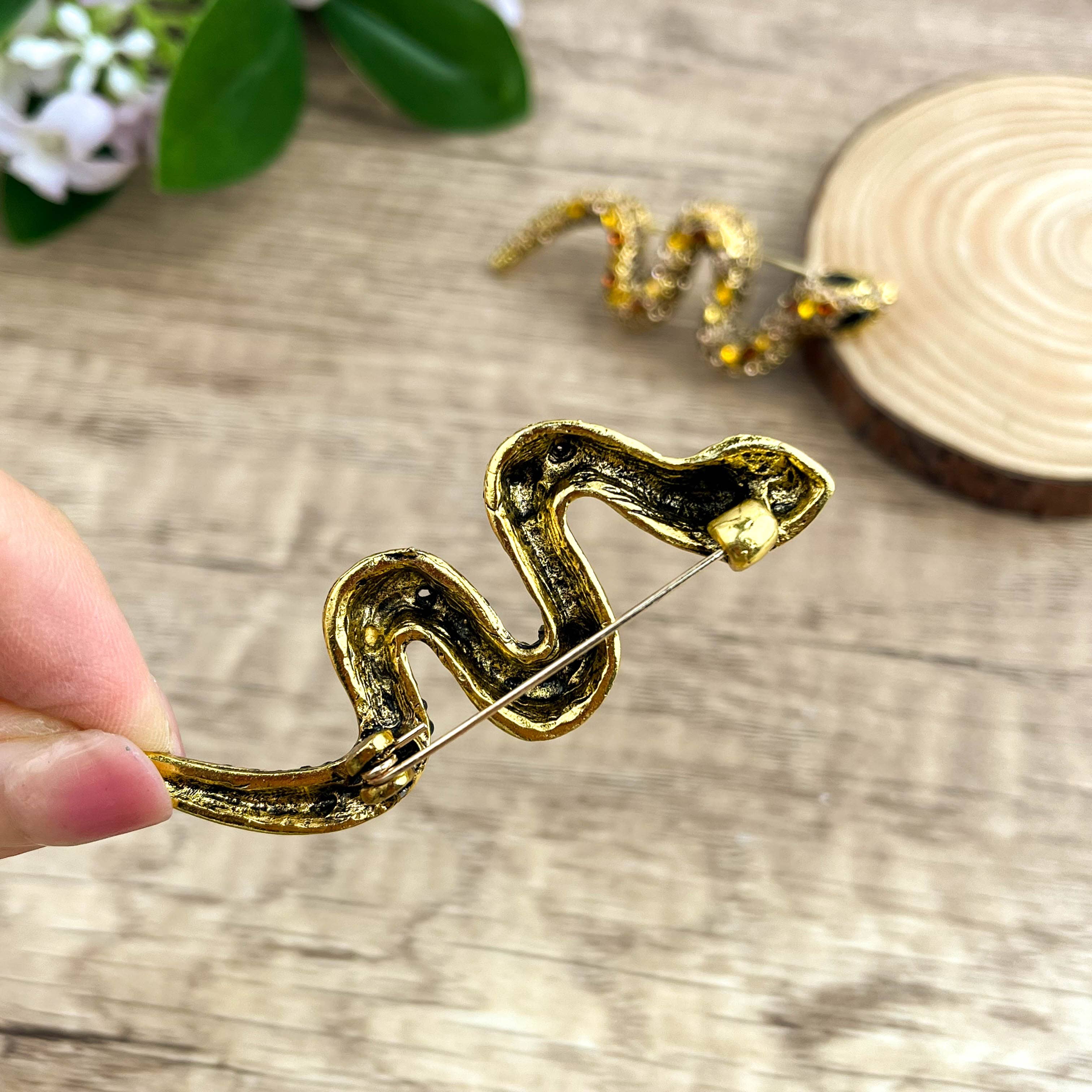 SoapElenGlen - Rhinestone Python Brooch, Glamorous Snake Pin Accessory