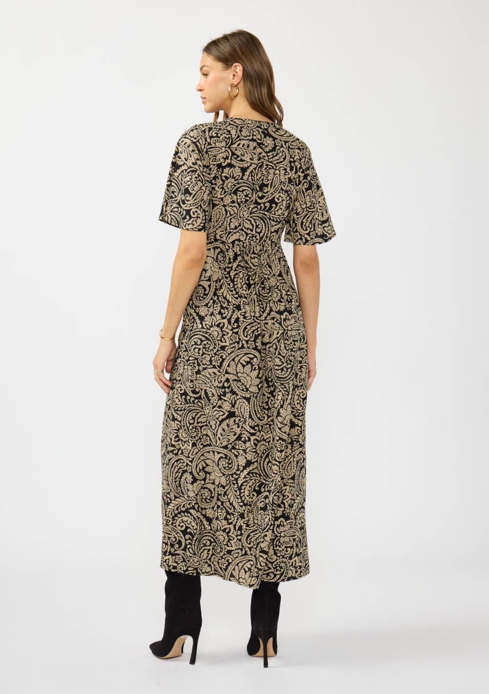 Lovestitch - V-Neck Flutter Sleeve Front Slit Maxi Dress