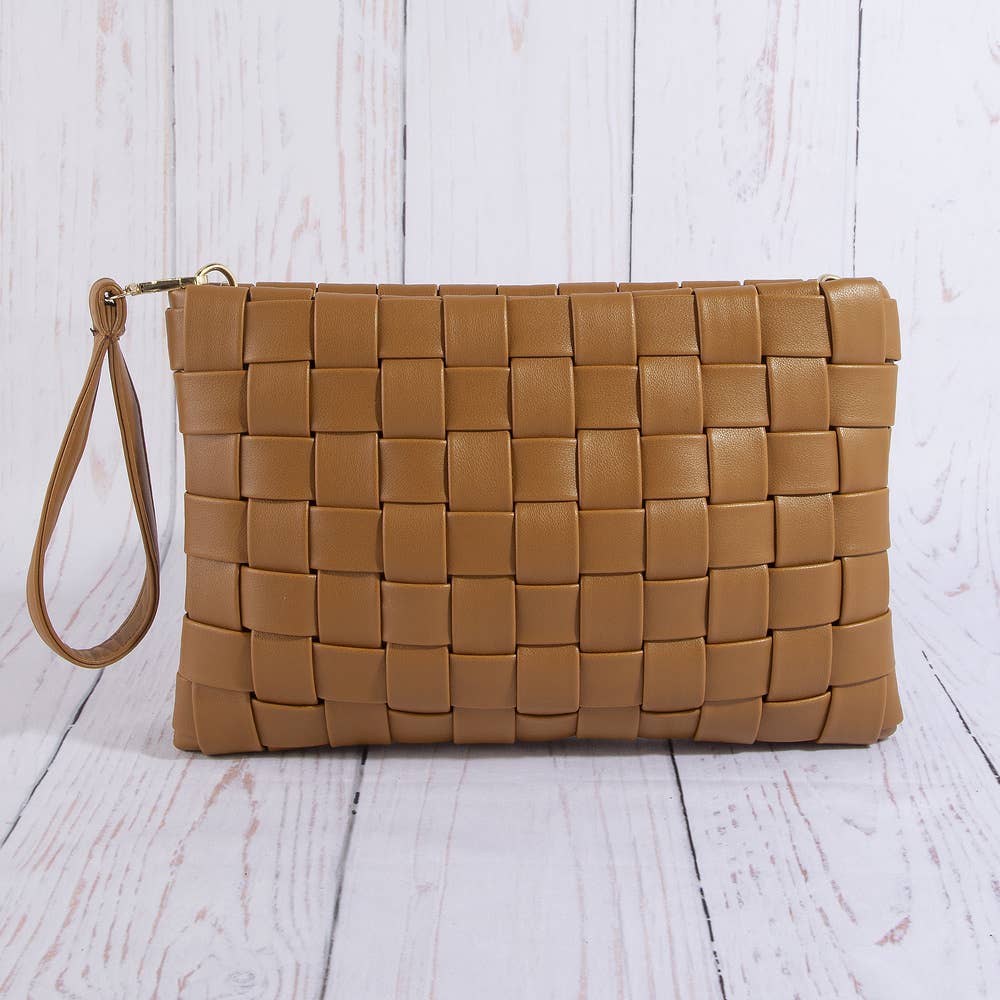 Collections by Fame Accessories - Woven Vegan Leather Wristlet Clutch Bag