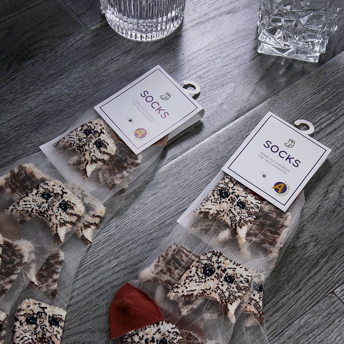 Funkyrel® Atzbranding Limited - Rufia – Sheer Cat Pattern Ankle Socks | Lightweight & Breathable