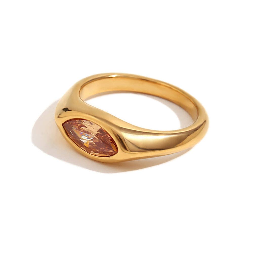 Mio Queena - FGS - Horse Eye Zircon 18K Gold Plated Stainless Steel Ring