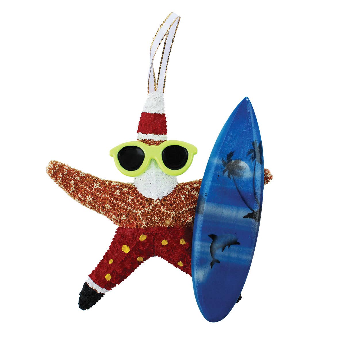 California Seashell Company - Red Shorts Santa Sugar Starfish Ornament