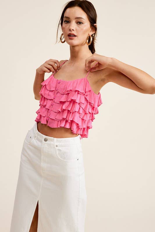 Mimosa - Tiered Ruffle Crop Tank Cami Top