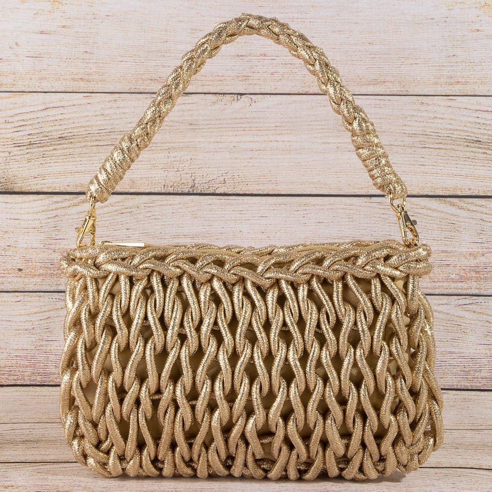 Glamorous Metallic Knotted Rope Woven Shoulder Bag