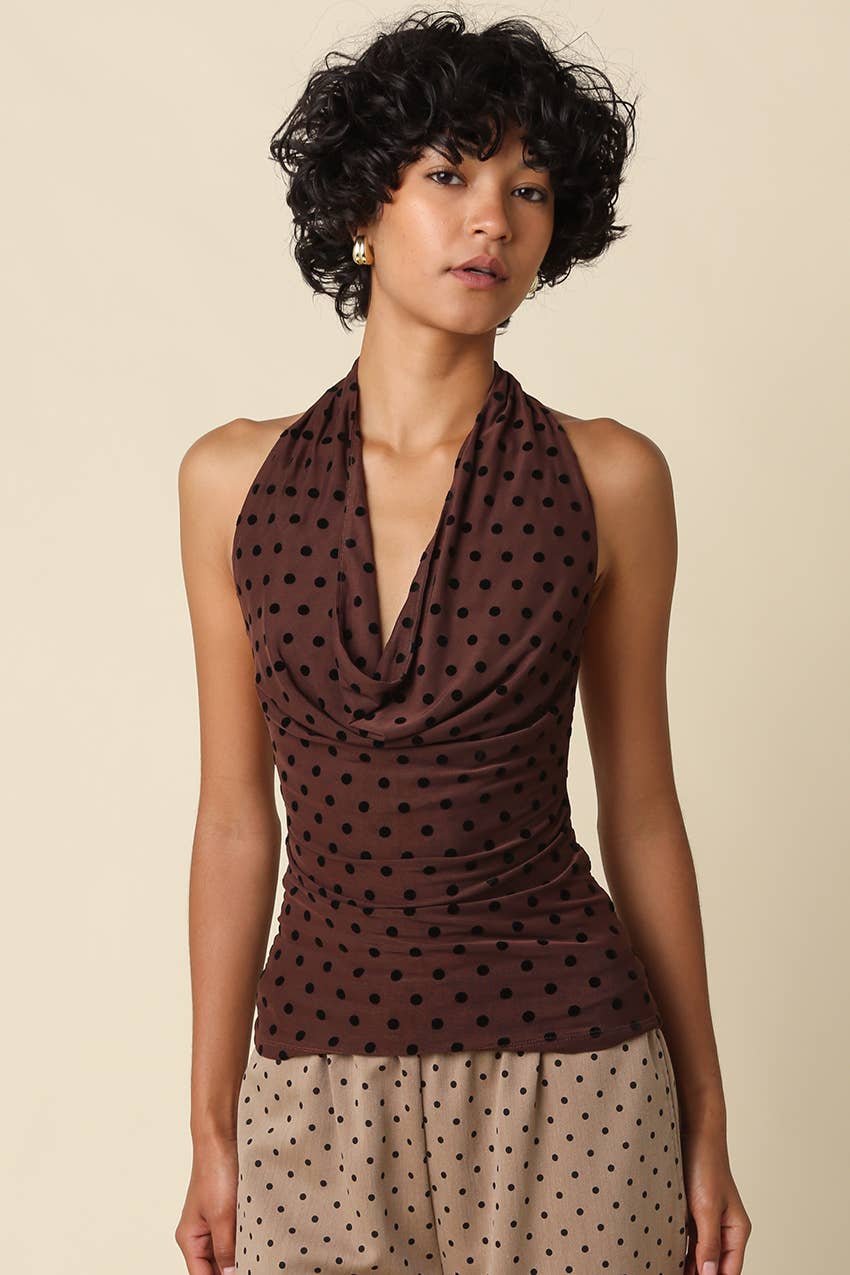 Olivaceous - Karrie Polka Dot Halter Top