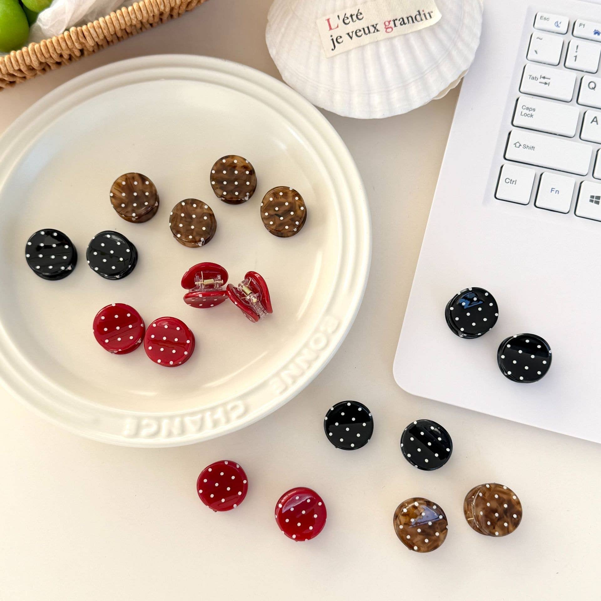 SoapElenGlen - Mini Round Polka Dot Acetate Hair Clip