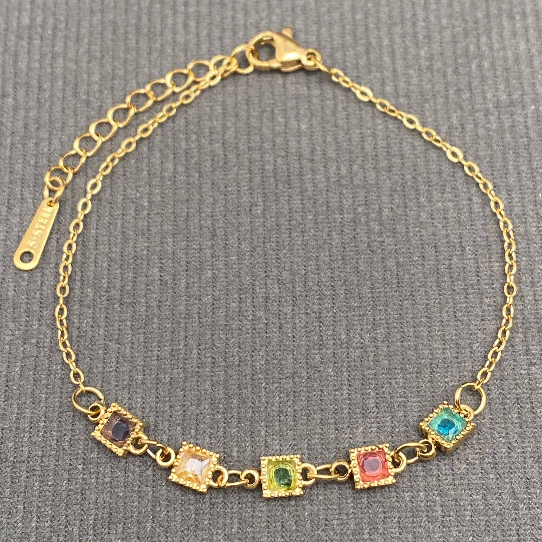 Mio Queena - Geometric colored zircon 18K Golden S.Steel Bracelet - FGS