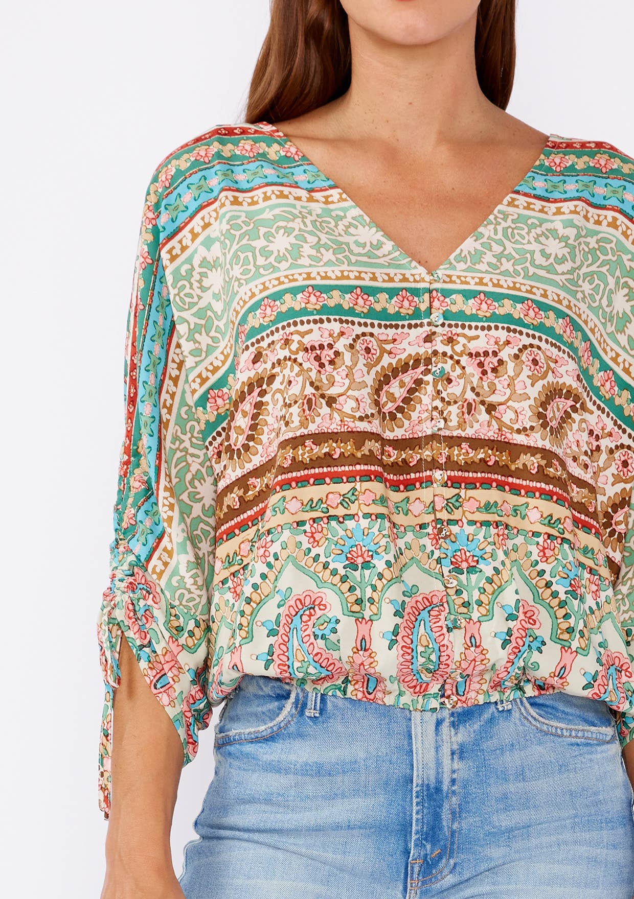 Lovestitch - Striped Paisley V-Neck Blouse