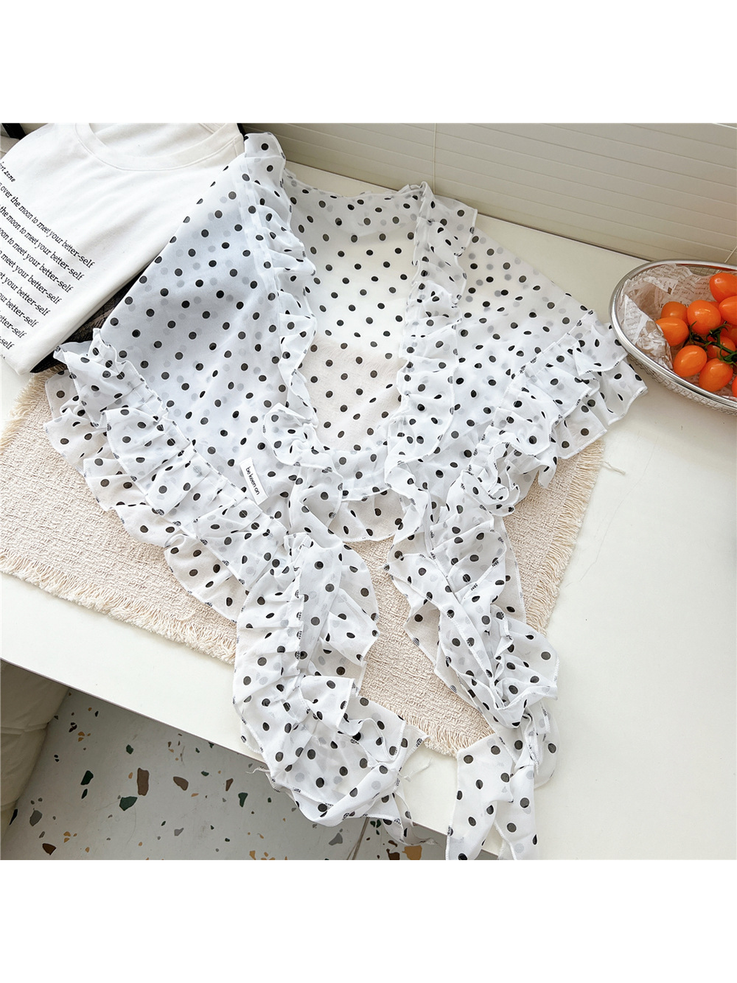 Funkyrel® Atzbranding Limited - Scarvii - Sheer Polka Dot Lace Trim Triangle Scarf