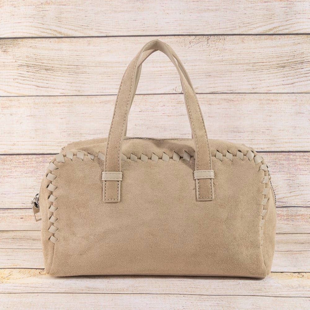 Collections by Fame Accessories - Rectangle Woven Trim Detail Suede Bag
