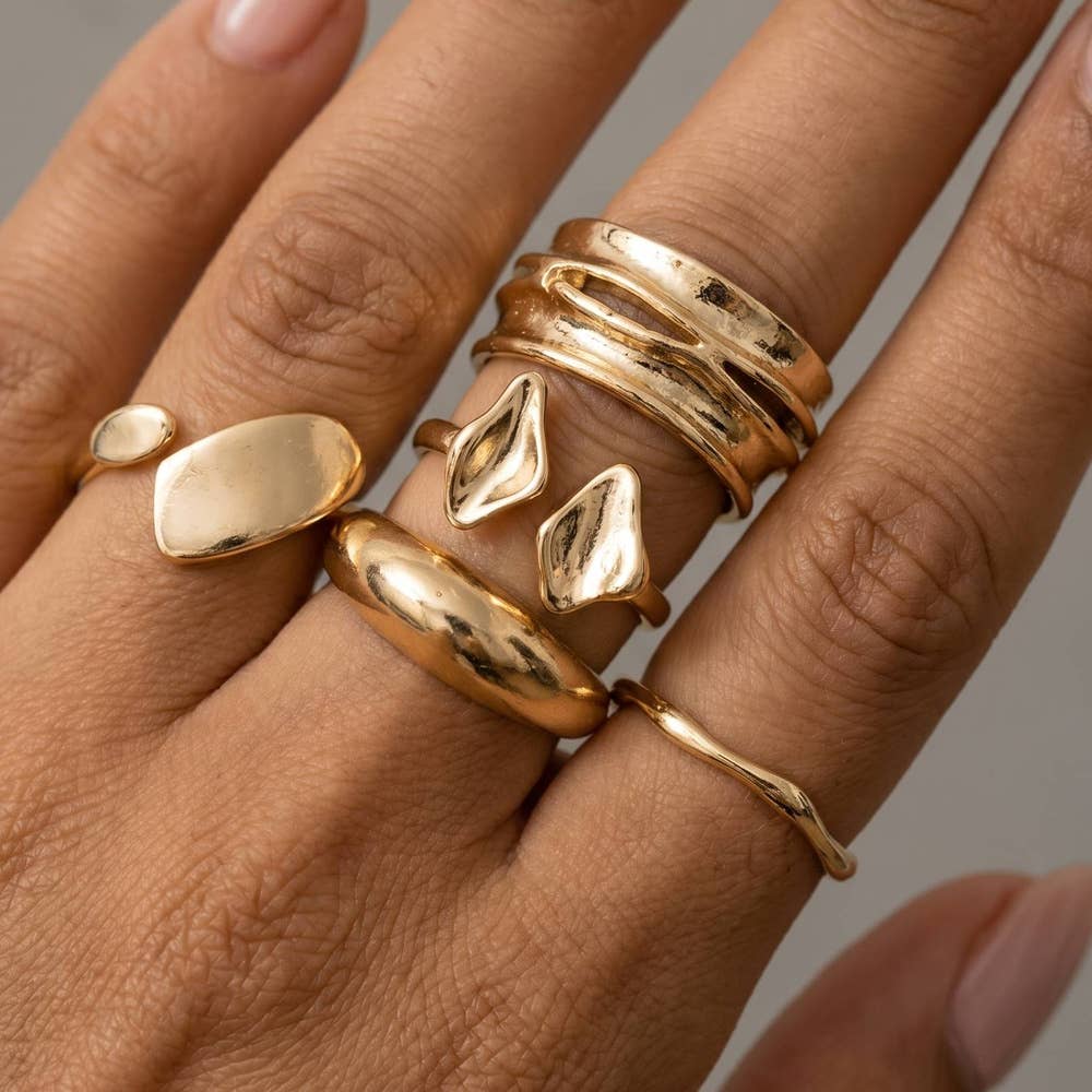Fame Accessories - Molten Organic Nugget Stacking Ring Set