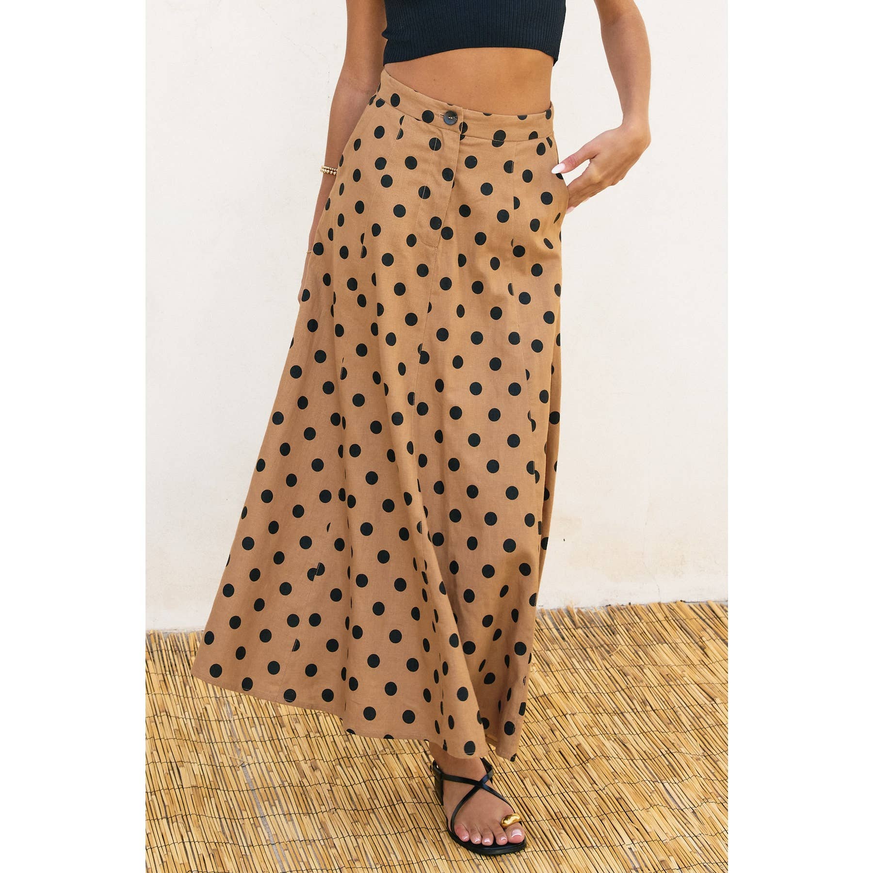 Polka Dot Flared Maxi Skirt