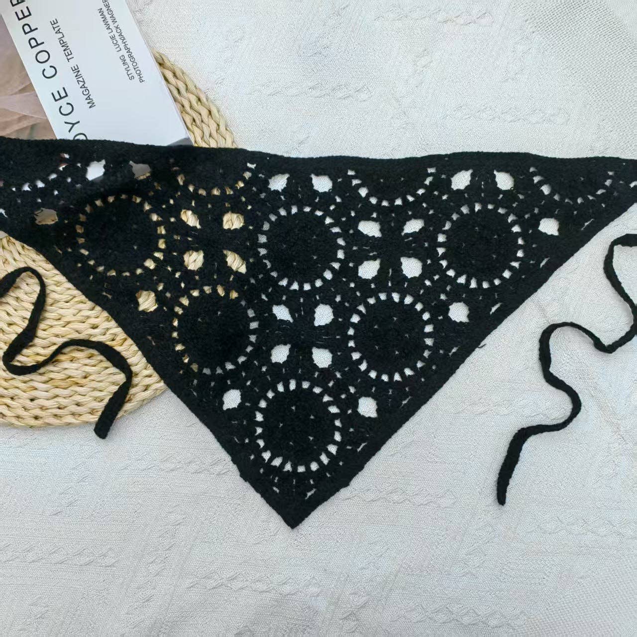 Solid Color Hollow Out Knit Triangle Headscarf