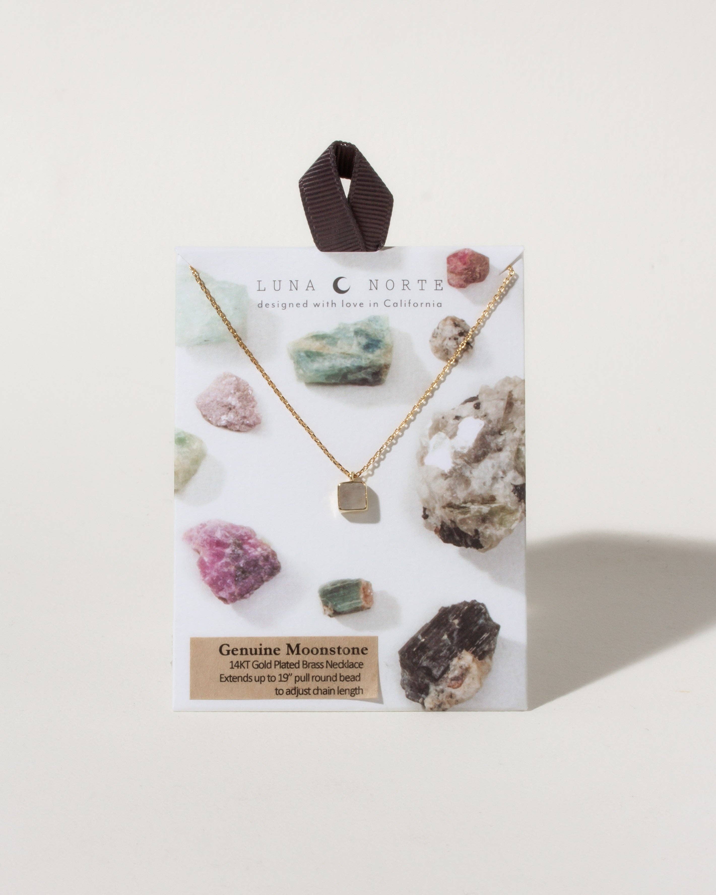 Luna Norte - Square Frame Gemstone Necklace - Moonstone