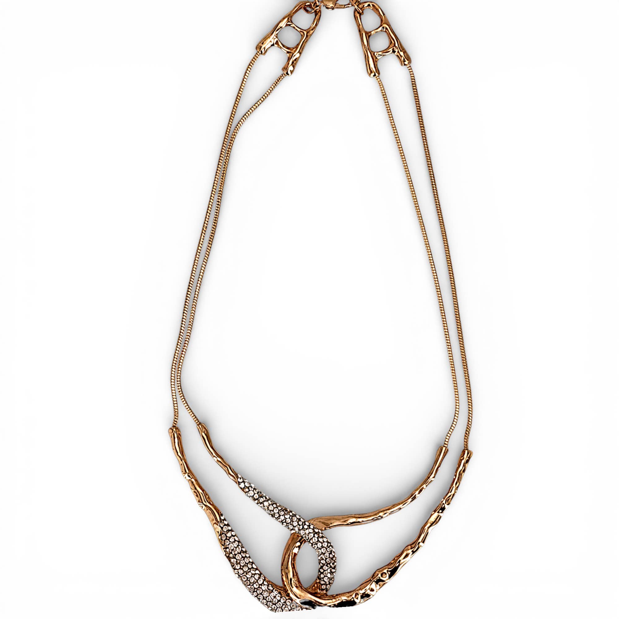 Bijoux Envie Statement Jewelry - Sculpted Interlocking Infinity Loop Necklace | Vintage Gold
