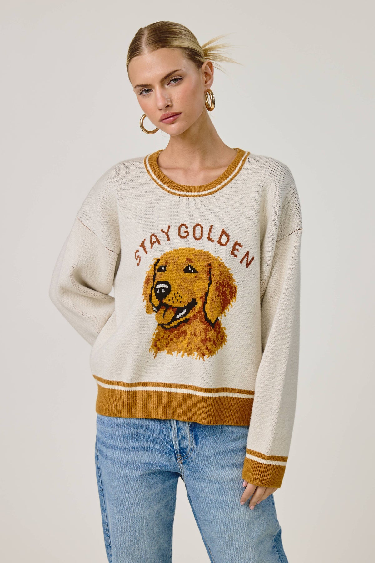 Stay Golden Dog Motif Sweater