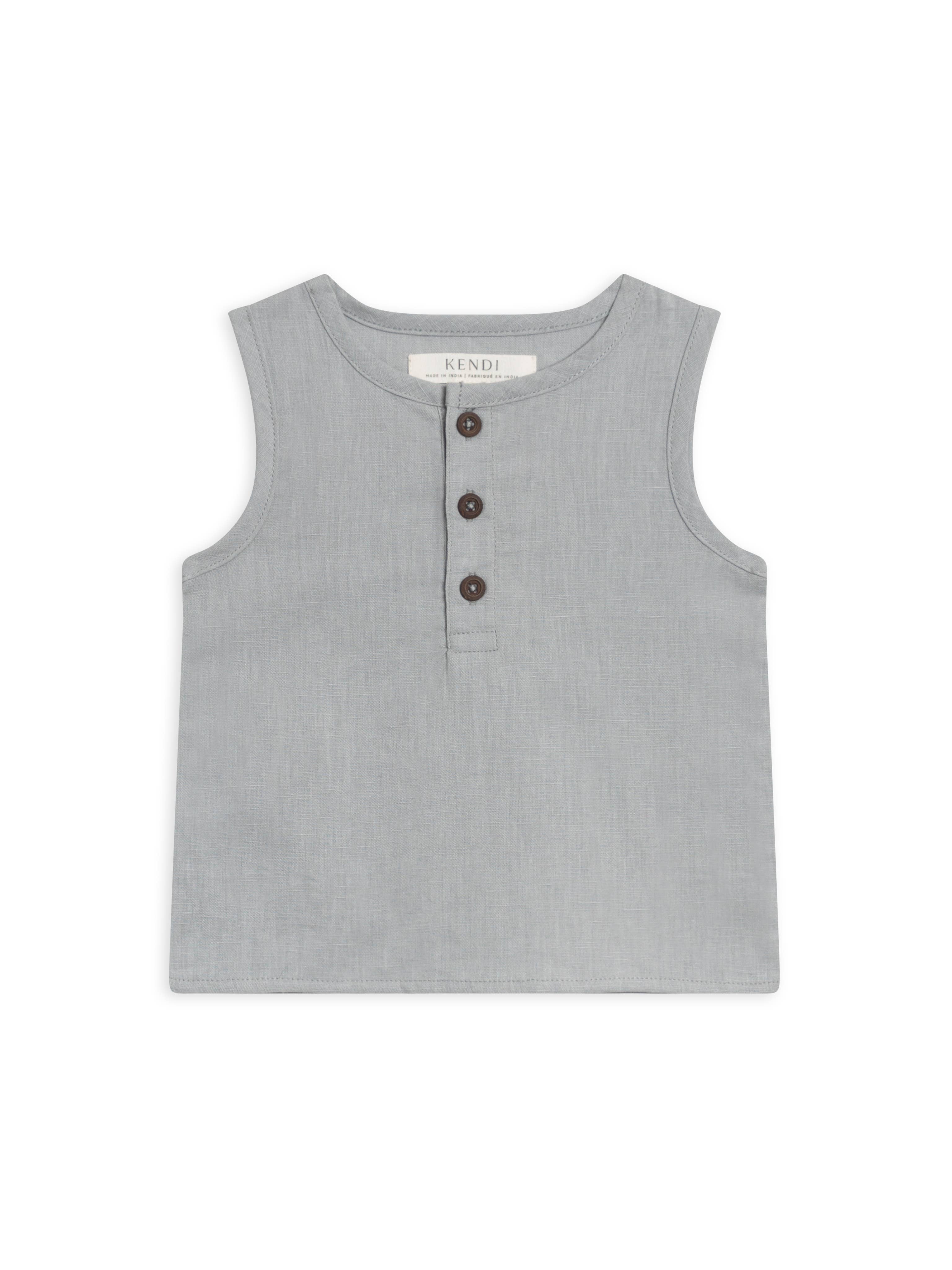 Colored Organics - Baby and Kids Caley Linen Henley Tank - Mist