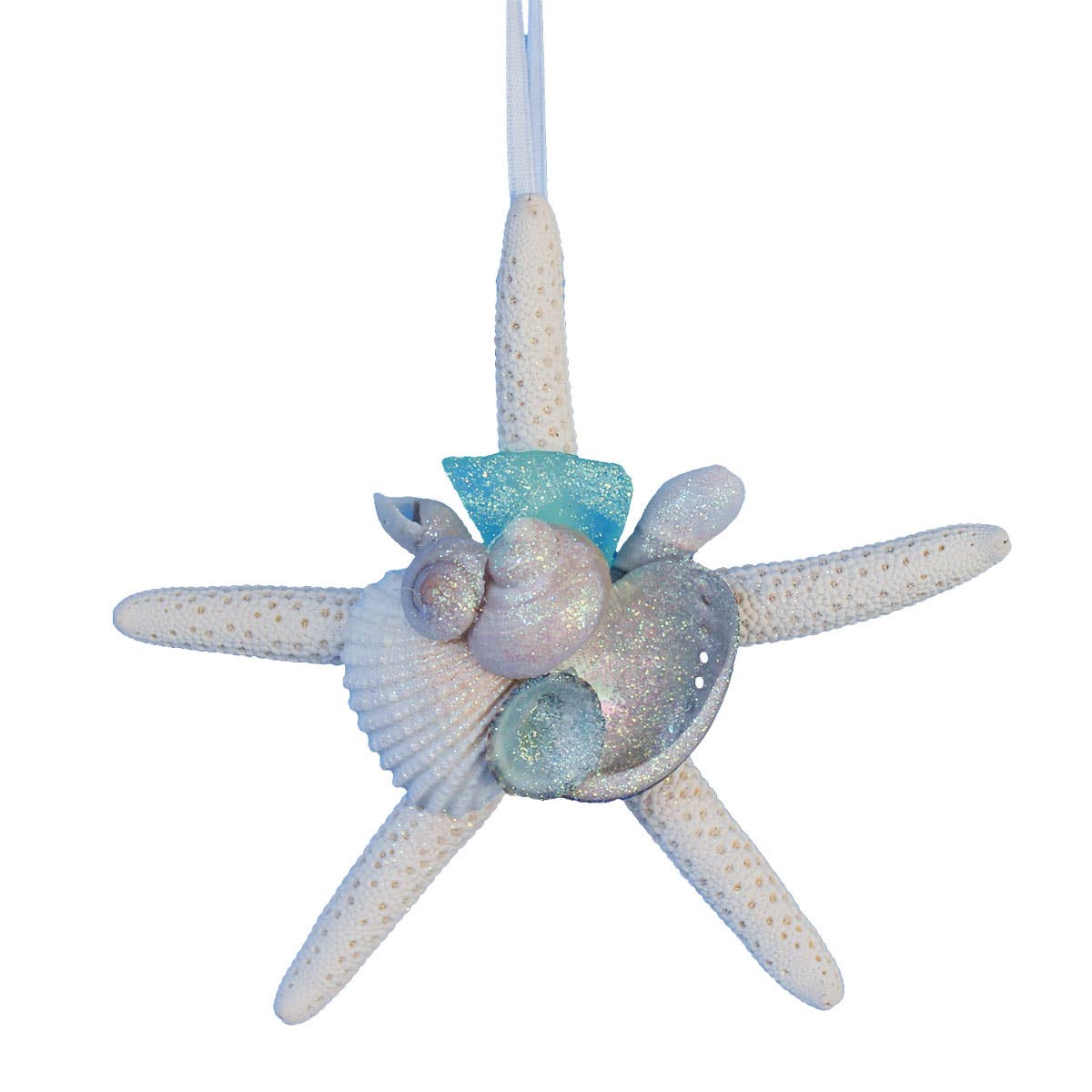 California Seashell Company - Sea Glass White Finger Starfish Collage Ornament