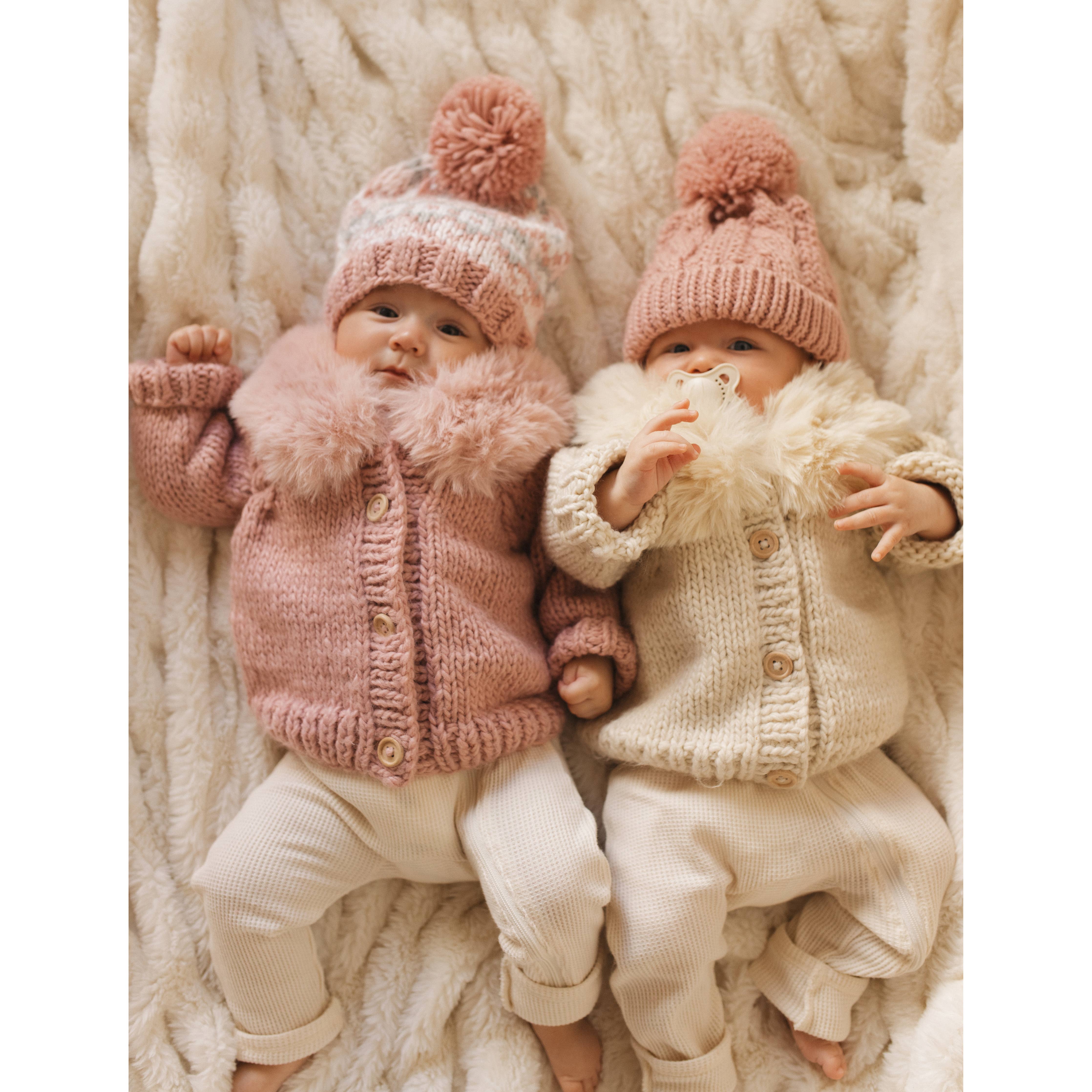 Huggalugs - Fur Collar Natural Cardigan Sweater Baby & Toddler