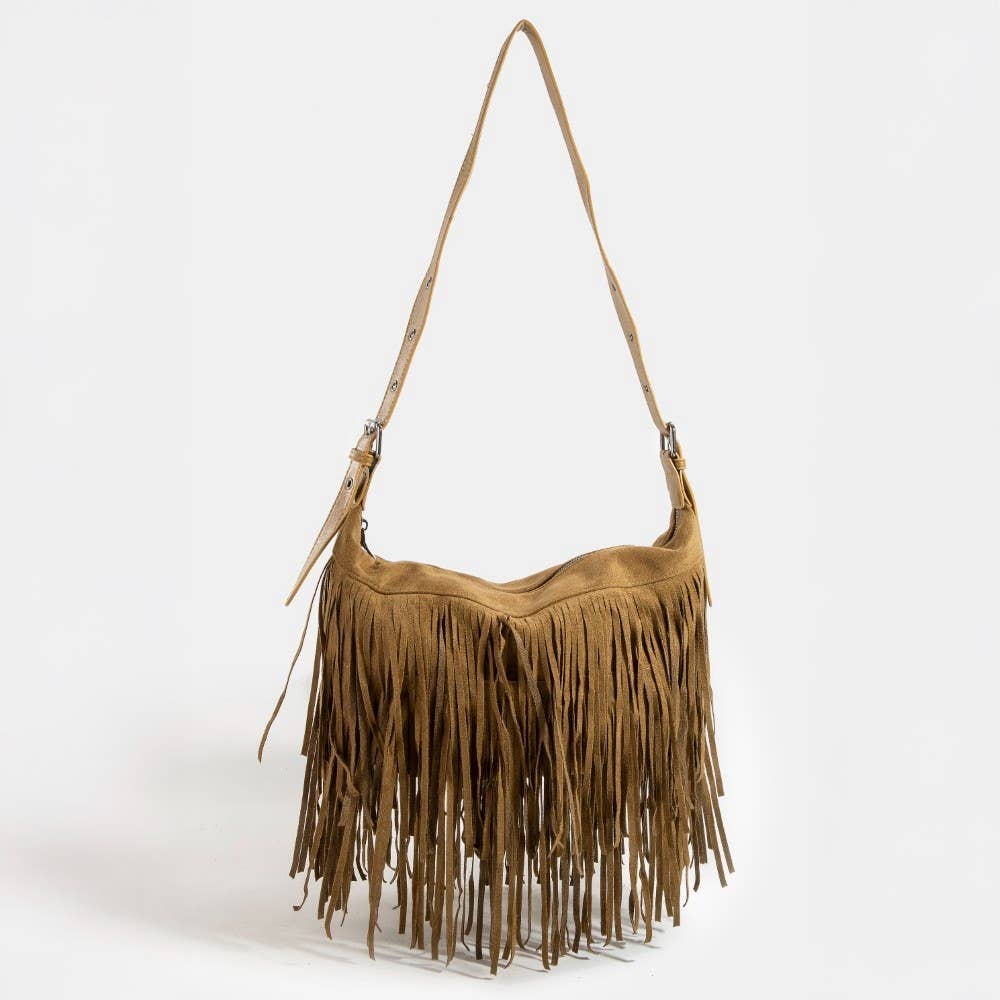 Collections by Fame Accessories - Fringe Suede Shoulder Bag