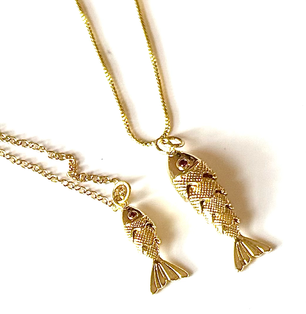 HoopLa - Lure- 14K Gold Steel Articulated Portuguese Fish Necklace 