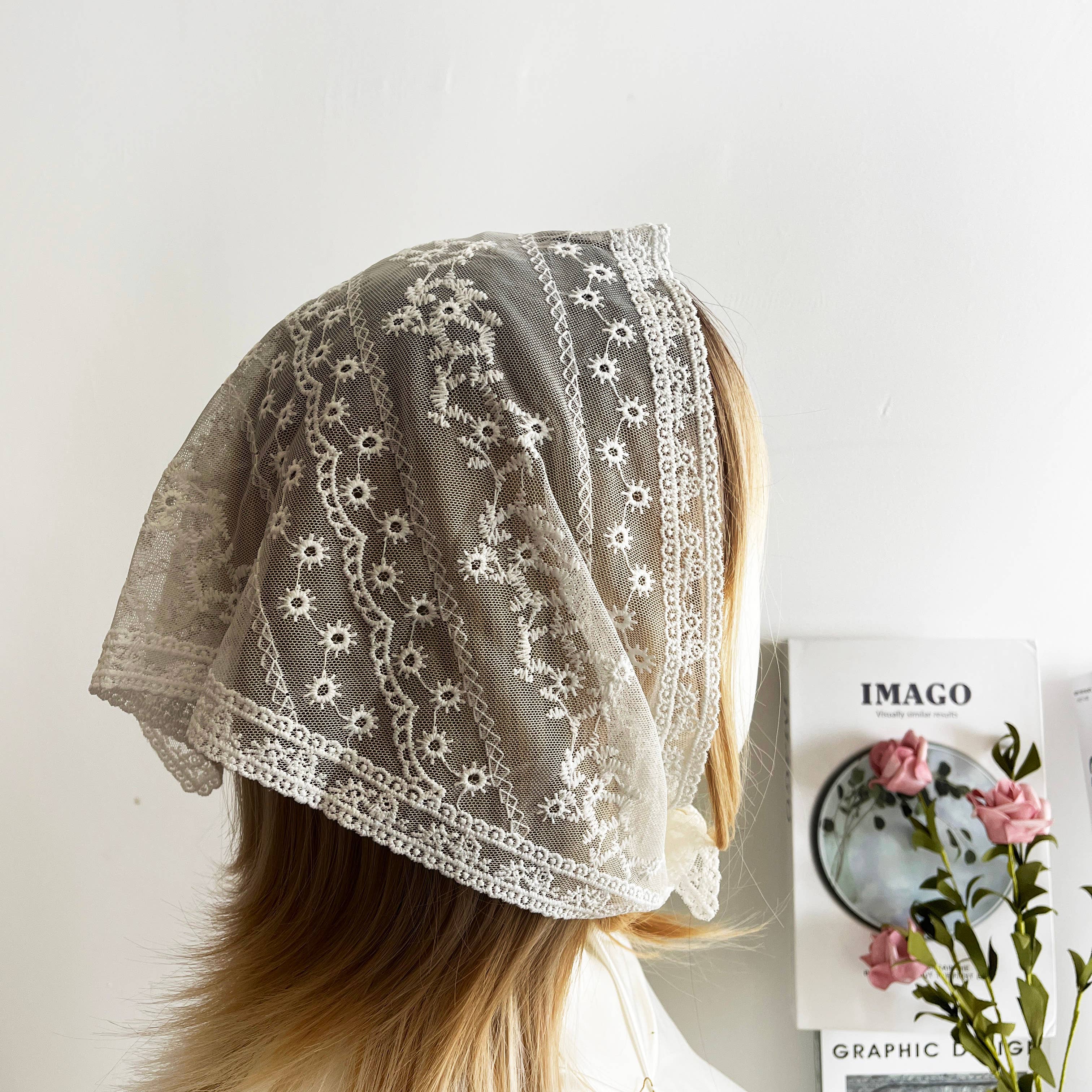 SoapElenGlen - Retro Lace Floral Head Scarf,Sunflower Triangular Scarf