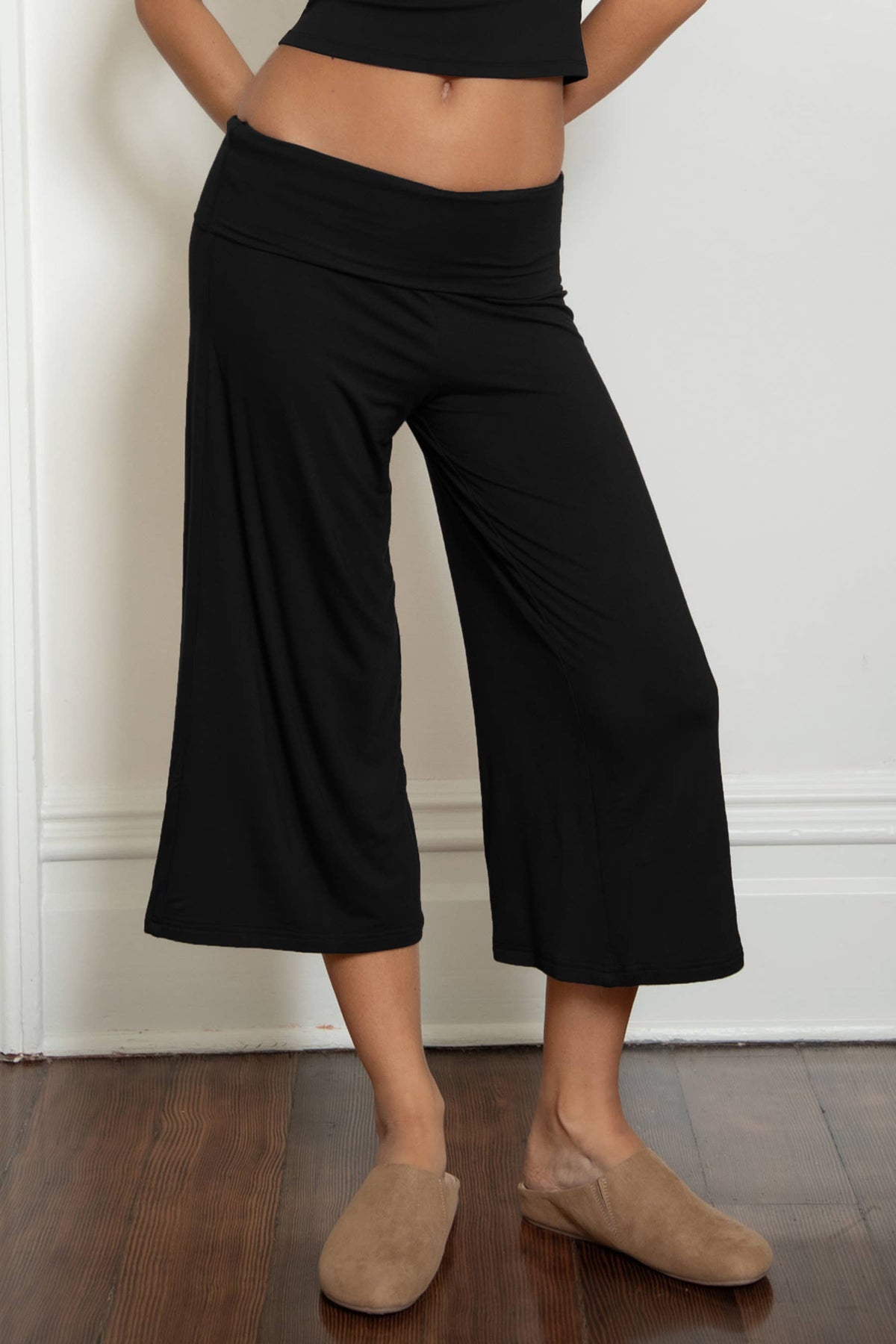 TICTOC - SORA Rayon Spandex Fold Over Low Rise Wide Leg Leggings