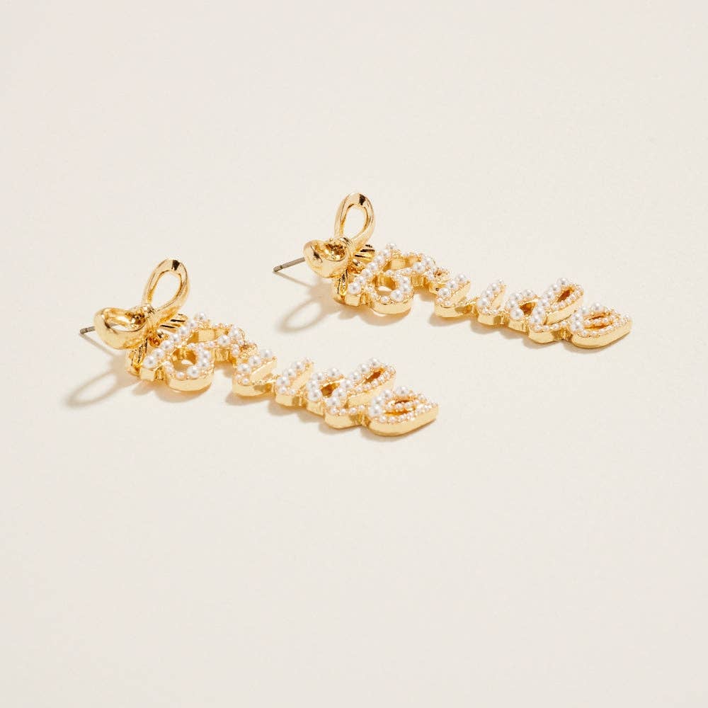 Designature New York - Bride Pearl with Ribbon Bow Drop Post Earrings