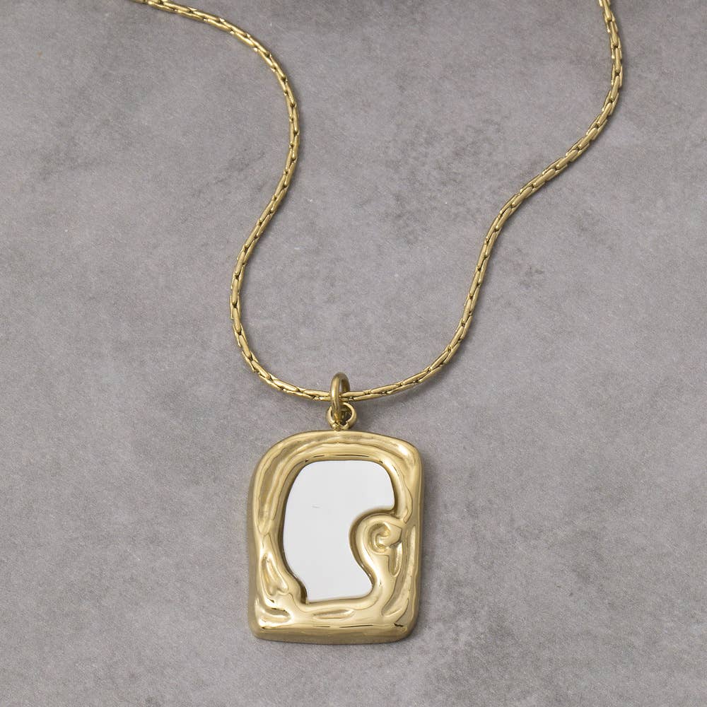 Fame Accessories - Stainless Steel Mother Of Pearl Pendant Necklace