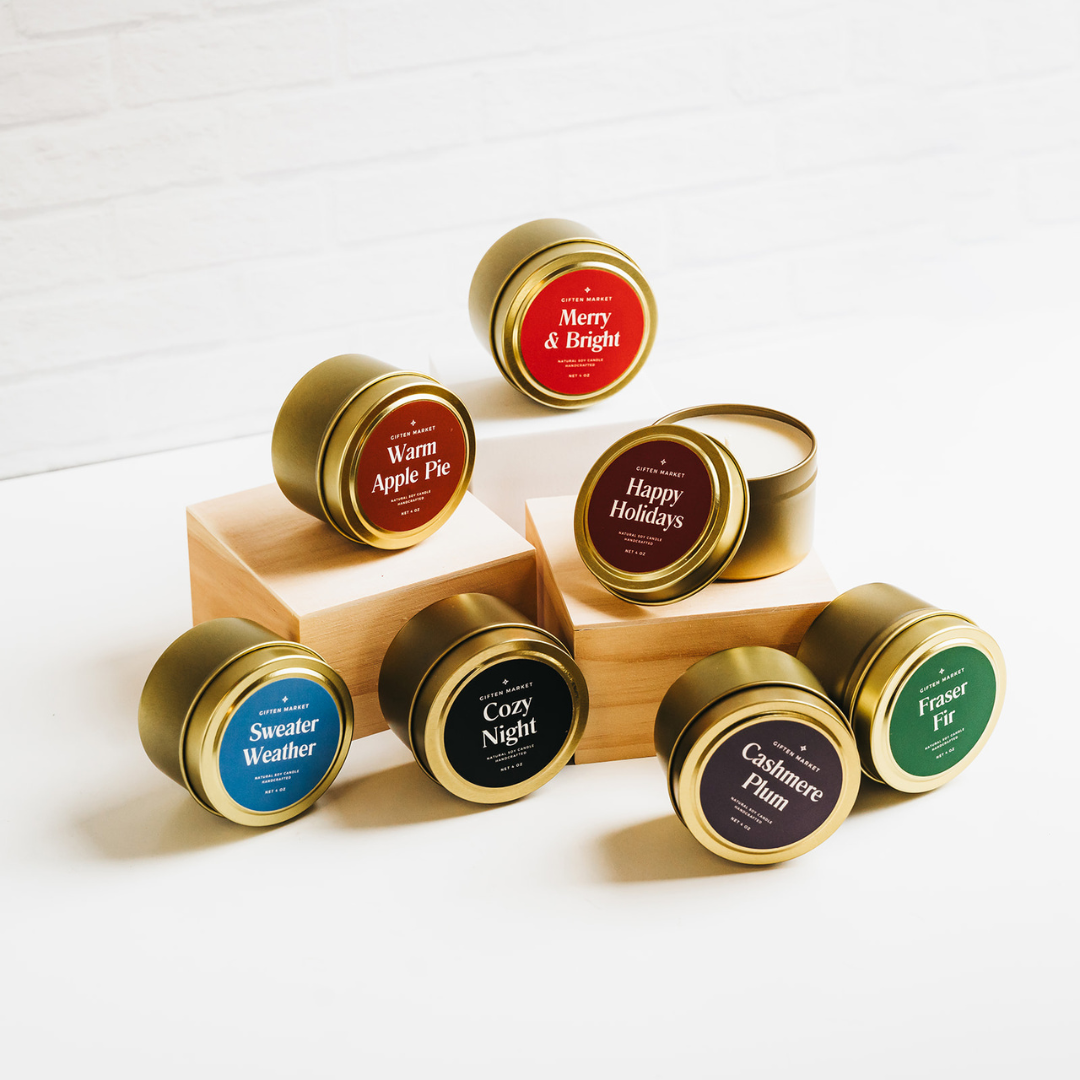 Giften Market - Fraser Fir Soy Candle - 4 oz Gold Travel Tin - Holiday Scent