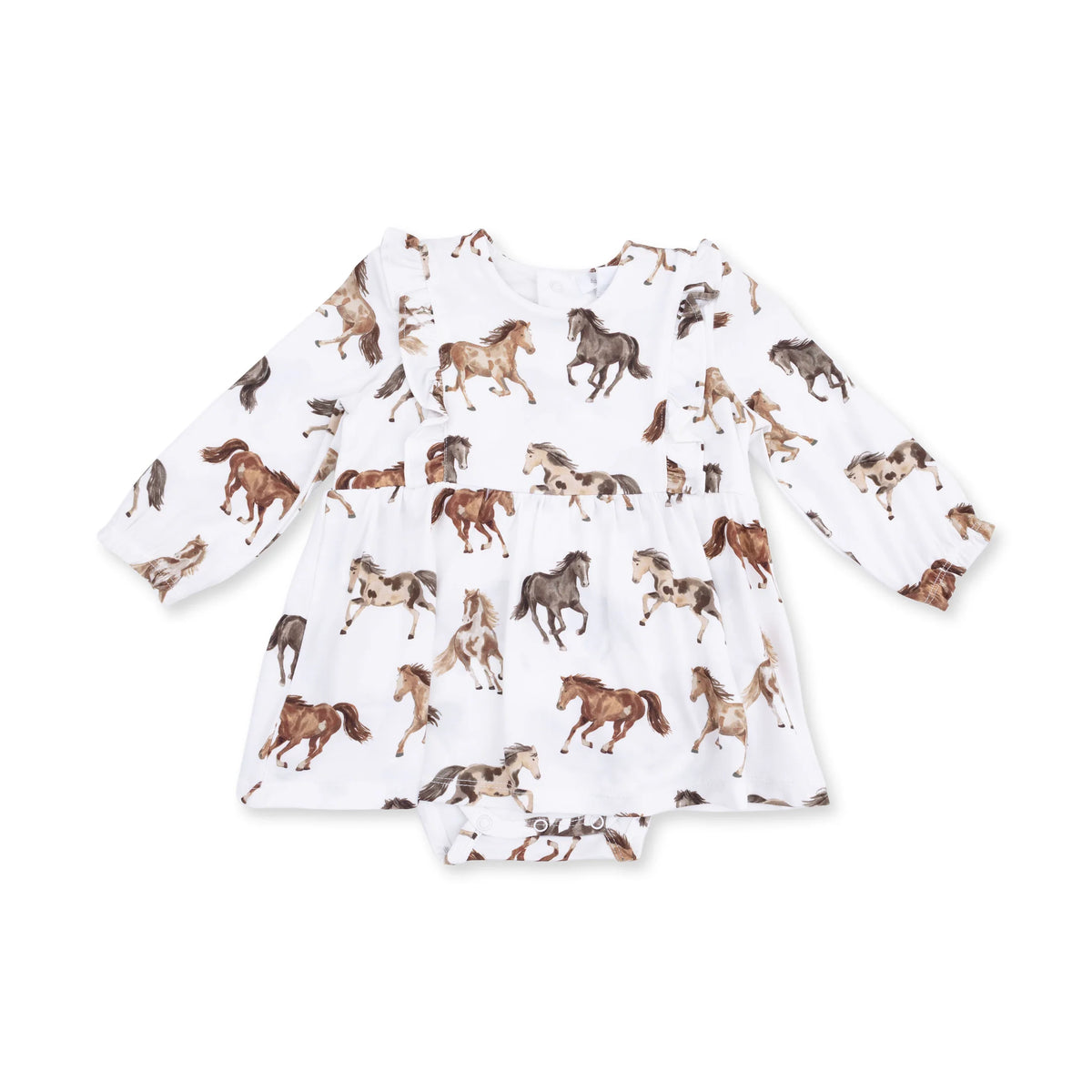 Wild Horses  Long Sleeve Ruffle Bodysuit Dress