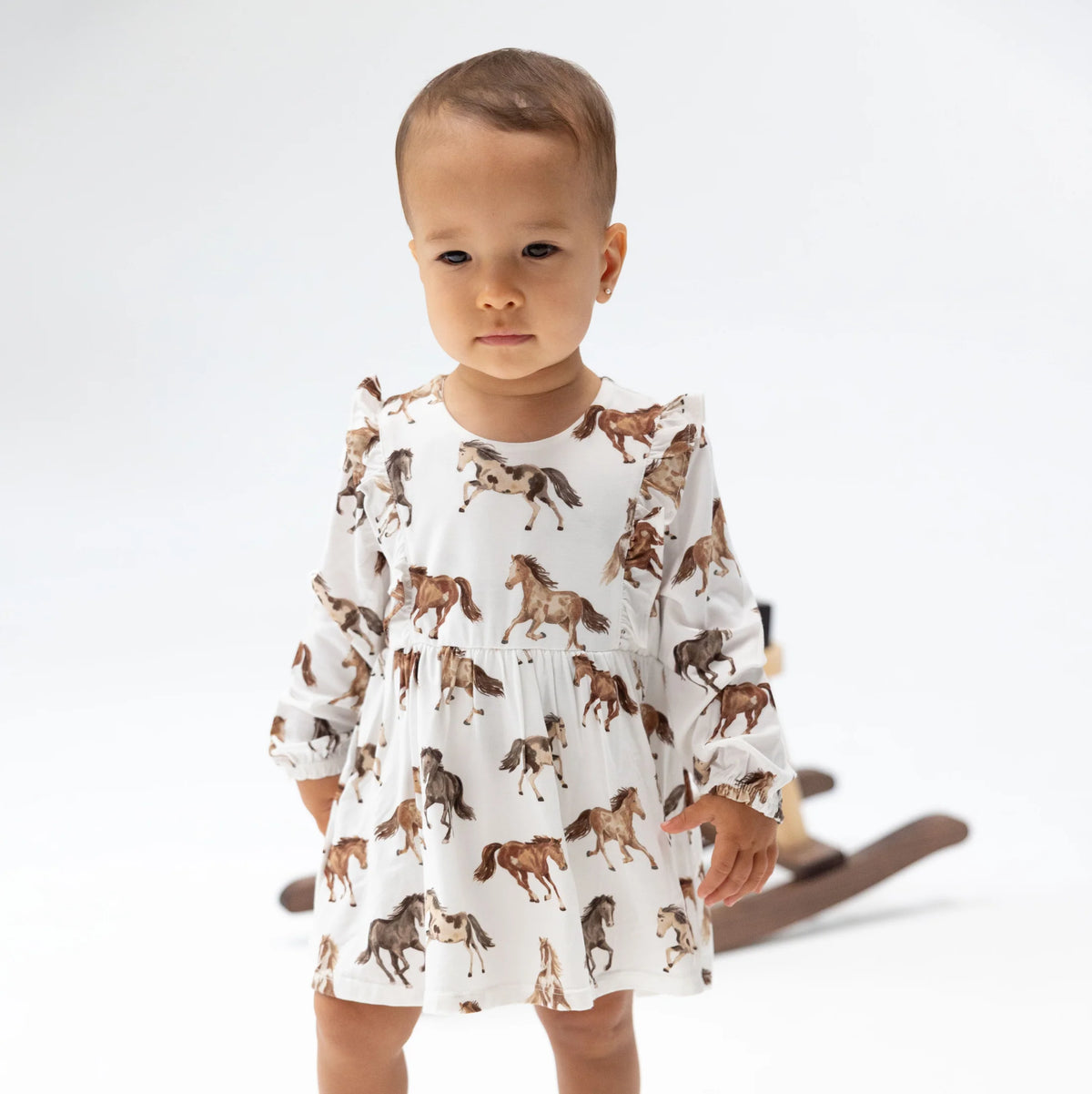 Wild Horses  Long Sleeve Ruffle Bodysuit Dress