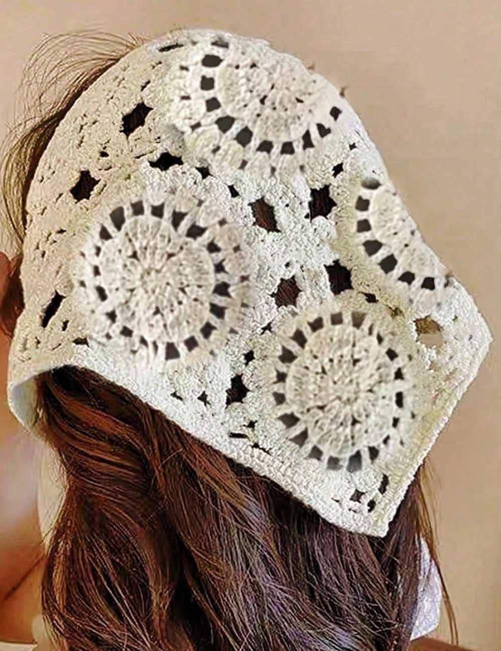 Solid Color Hollow Out Knit Triangle Headscarf