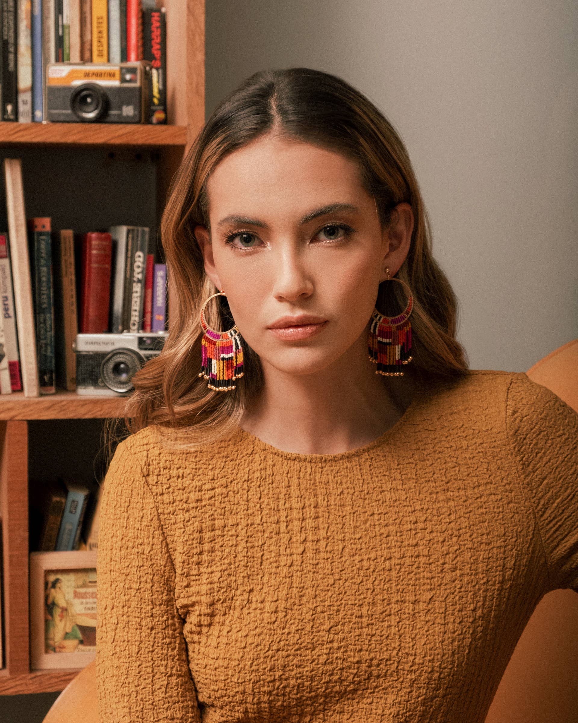 Mayana Designs Co - Beaded Handwoven Painted Desert Fringe Earrings (Aqua/Rust)