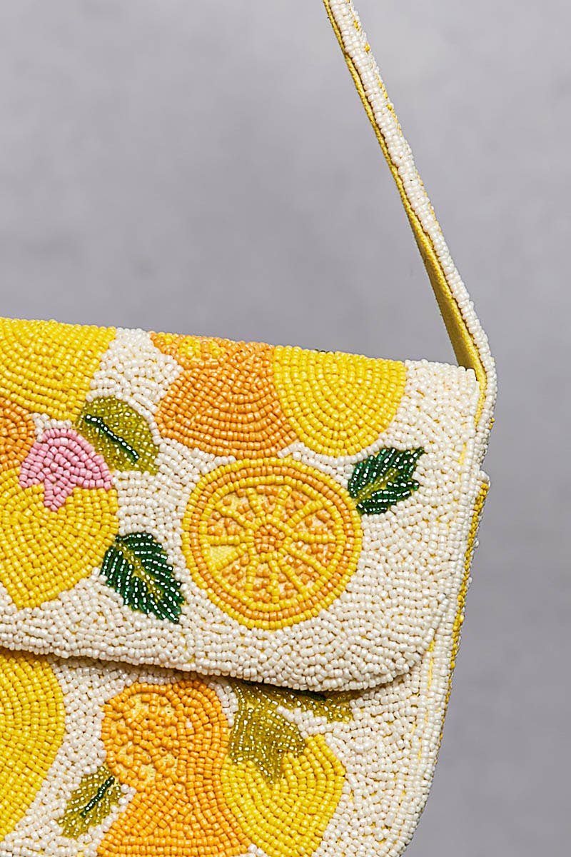 Pol Clothing - Beaded Lemon Pattern Flap Shoulder Bag