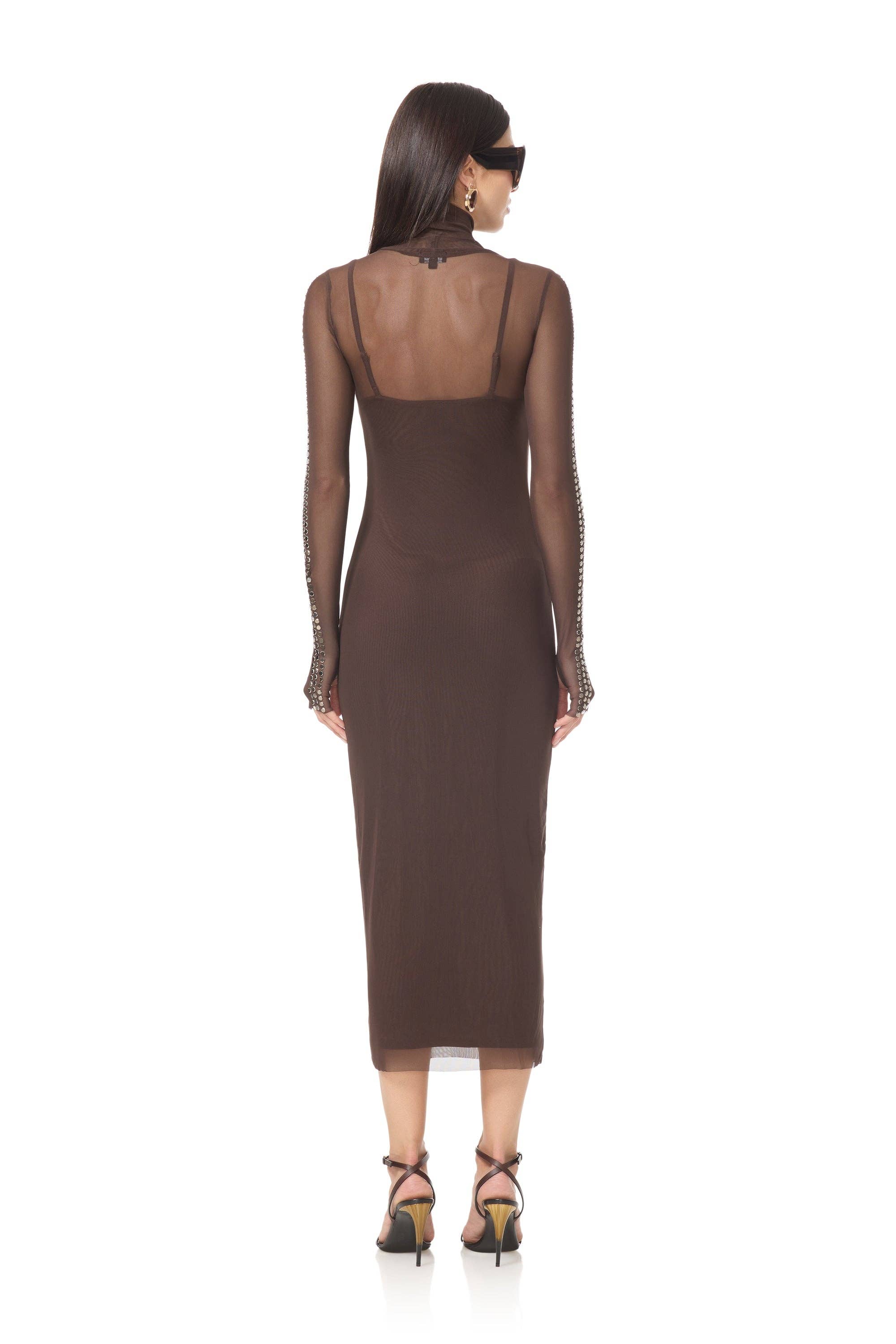 AFRM - Shailene Studded Mesh Dress - Espresso