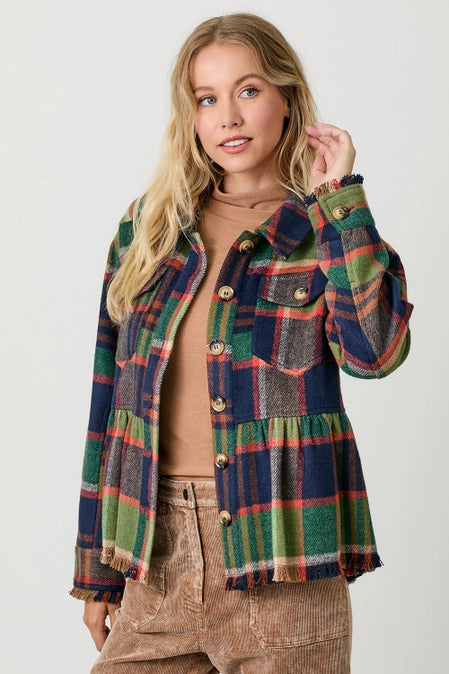 Peplum Fringe Plaid Jacket