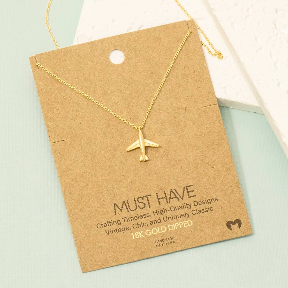 Fame Accessories - Gold Dipped Airplane Pendant Necklace