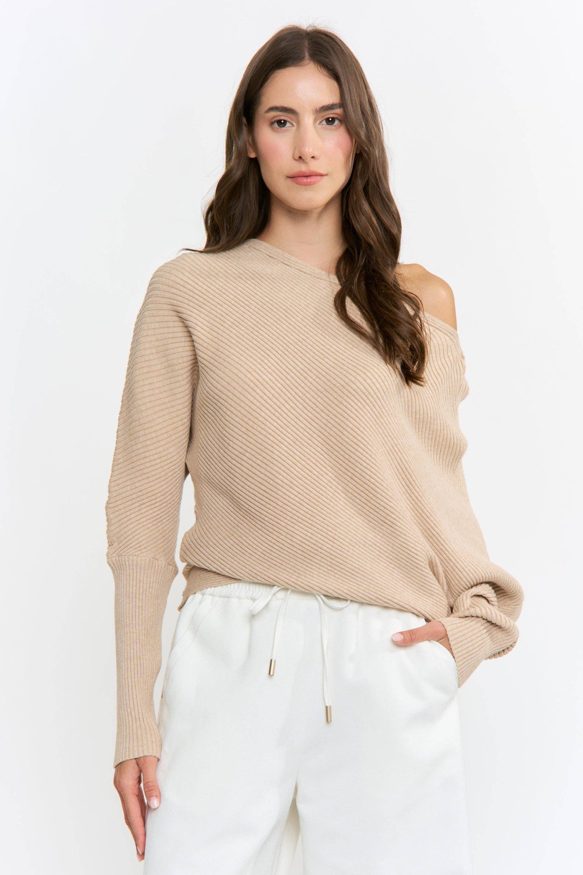 Camellia - CW10879S Ribbed Off-Shoulder Sweater