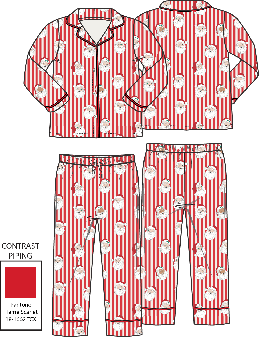 Angel Dear - Vintage Santa Stripe - Adult Long Sleeve Coat Style and Pant with Pockets