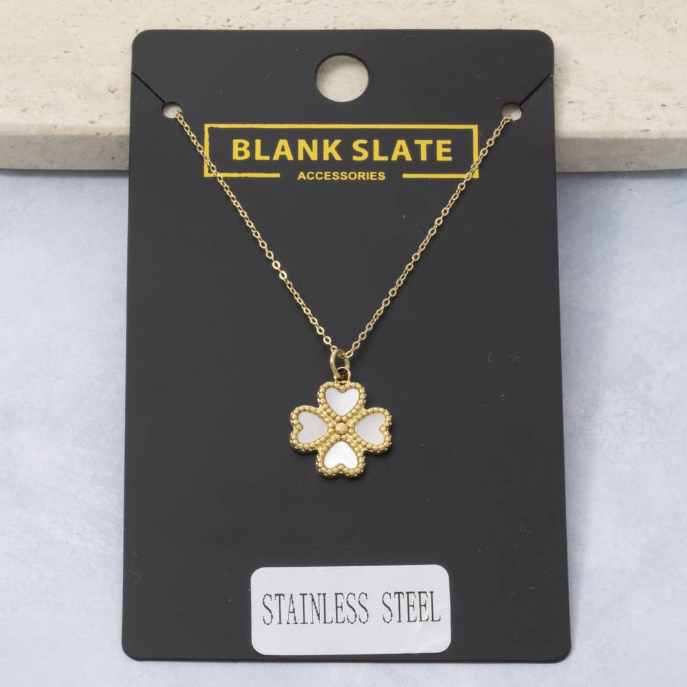 Fame Accessories - Stainless Steel Clover Mop Pendant Necklace