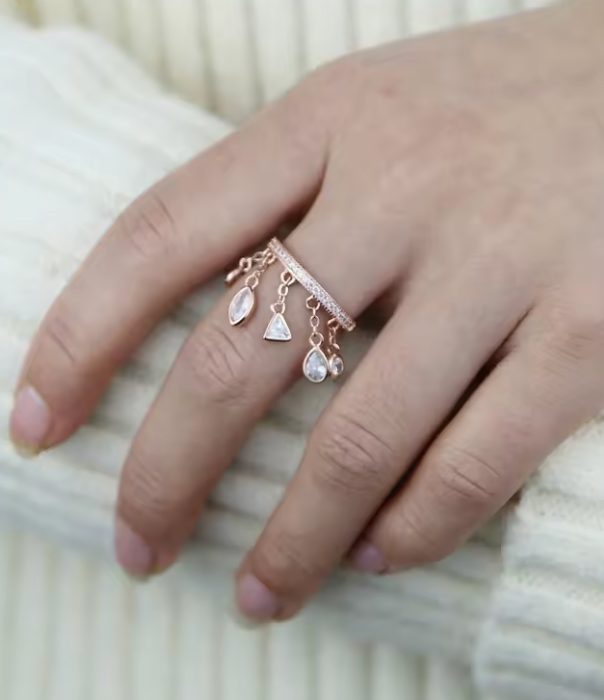 HoopLa - Fringe Ring Band Rose Gold- Cocktail Party Ring