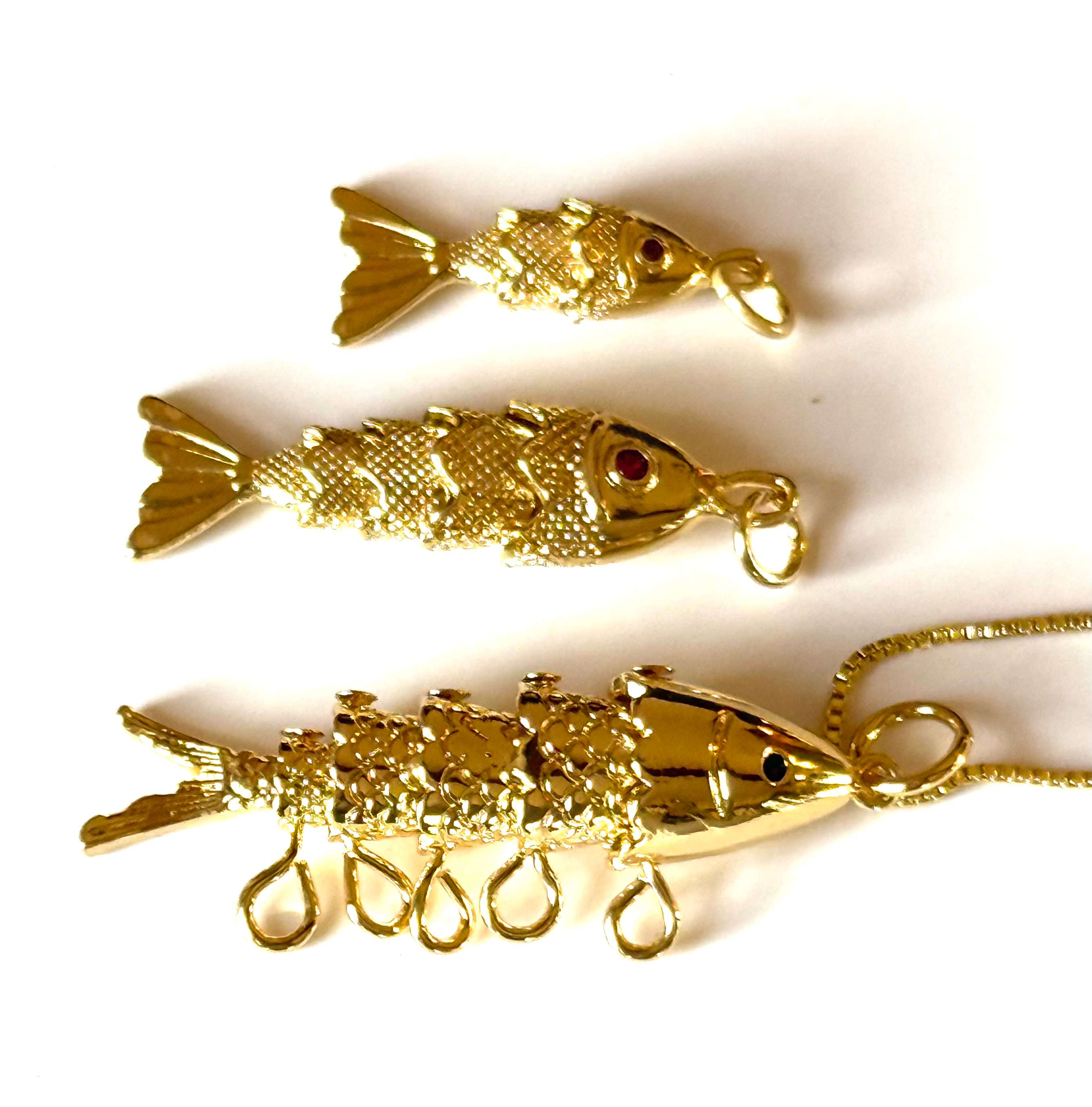 HoopLa - Lure- 14K Gold Steel Articulated Portuguese Fish Necklace 